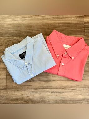 Casual Workwear Button Down Shirt Bundle Large Cotton Blue Coral Pink